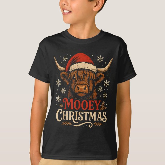 Camiseta Mooey Christmas Highland Cow Funny Santa Hat Desig (Anverso)