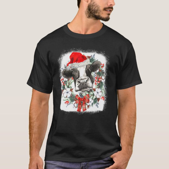 Camiseta Mooey Christmas  Highland Cow Xmas Light Santa Hat (Anverso)