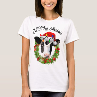 Camiseta MOOey Merry Christmas Wreath Gorras Luces Cute Cow