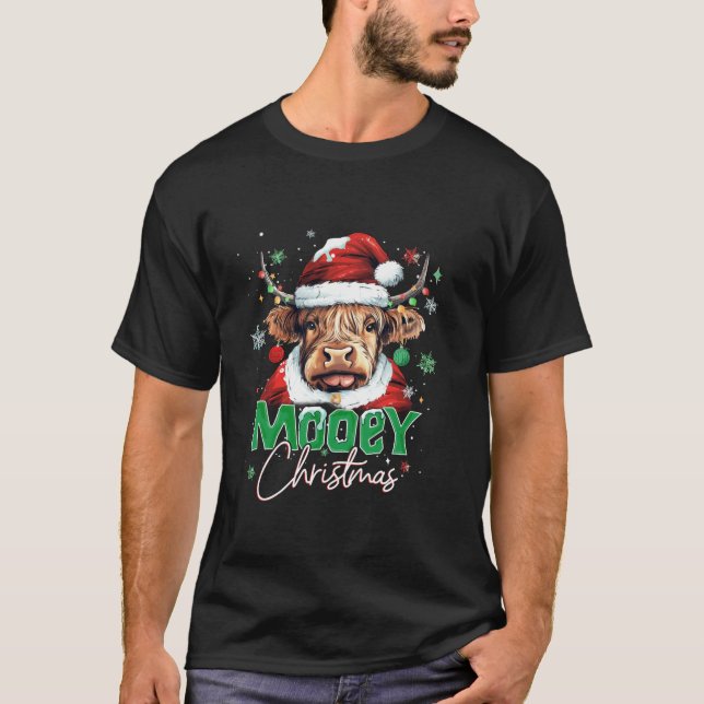 Camiseta Mooey Navidades Funny Highland Cow Familia Escoces (Anverso)