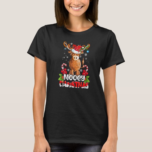 Camiseta Mooey Navidades Highland Cow Navidad Light Santa H (Anverso)