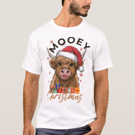Camiseta Mooey Navidades Tshirt Highland Cow Xmas Light San