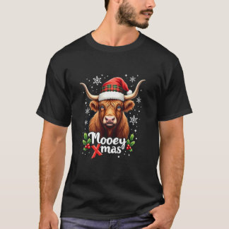 Camiseta Mooey Xmas Santa Hat Granjero Feliz Navidad Highla