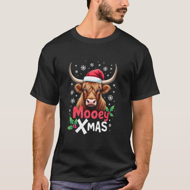 Camiseta Mooey Xmas Santa Hat Mujeres Hombres Feliz Navidad (Anverso)
