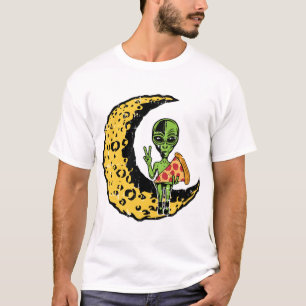 Camiseta Moon Alien comiendo Pizza Peace Costume Funny Hall