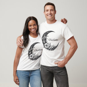 Camiseta Moon and Flowers Art con nombre de Personalizable