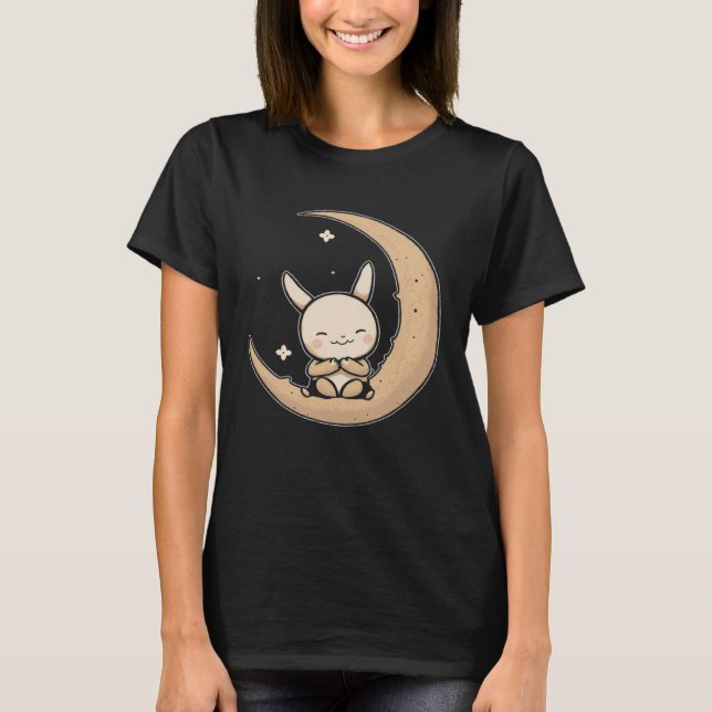Camiseta Moon Bunny Rabbit Sitting In Crescent Moon Easter (Anverso)