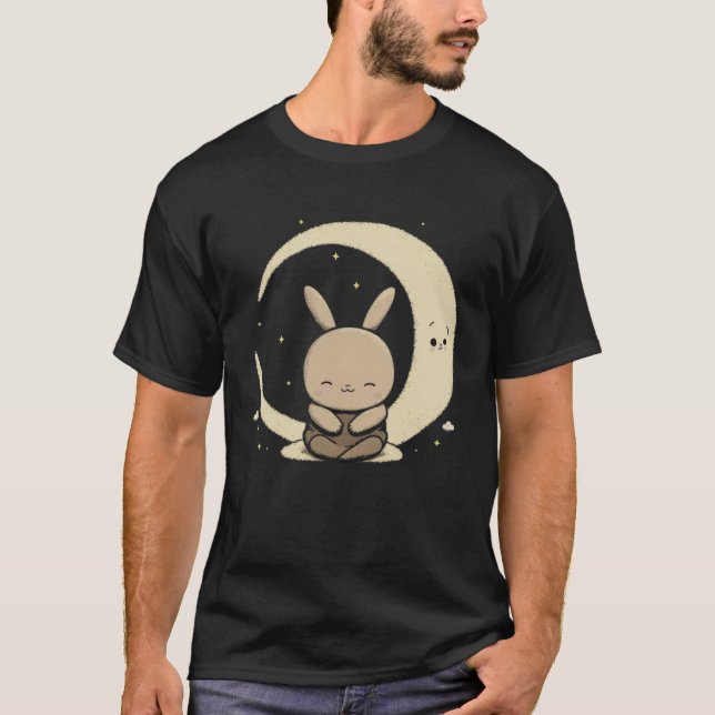 Camiseta Moon Bunny Rabbit Sitting In Crescent Moon Easter  (Anverso)