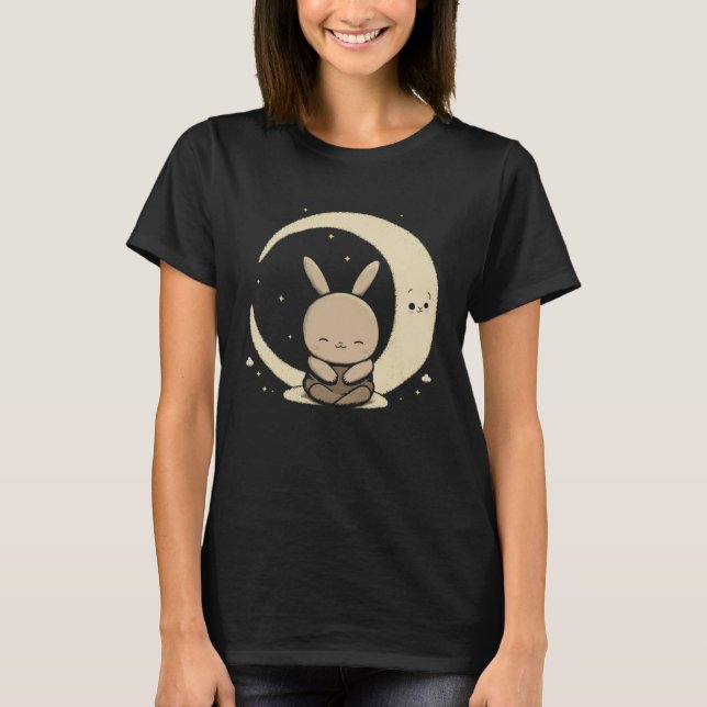 Camiseta Moon Bunny Rabbit Sitting In Crescent Moon Easter  (Anverso)