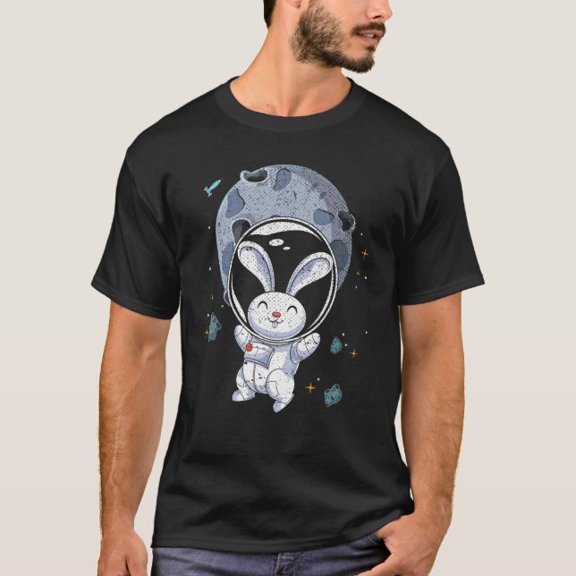 Camiseta Moon Landing Cute Bunny Animal Science Astronauta  (Anverso)