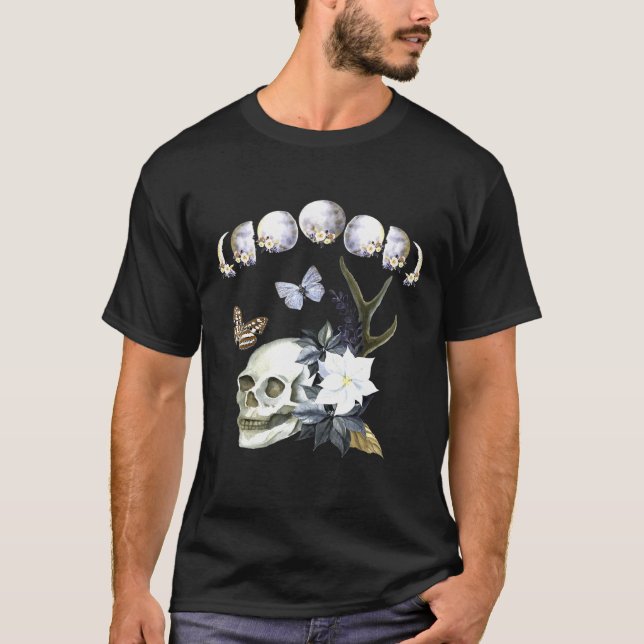 Camiseta Moon Phases Of The Moon Floral Skull Butterfly Cot (Anverso)