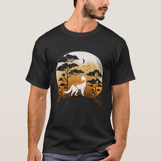 Camiseta Moon Shiba Inu Howling Dog Silhouette Halloween  2 (Anverso)
