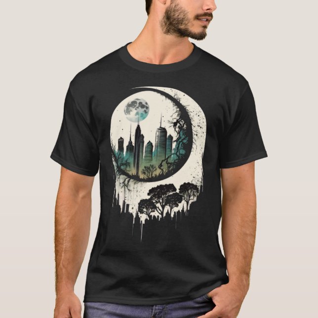 Camiseta Moon Skyline City By Night Crescent Moon Aesthetic (Anverso)