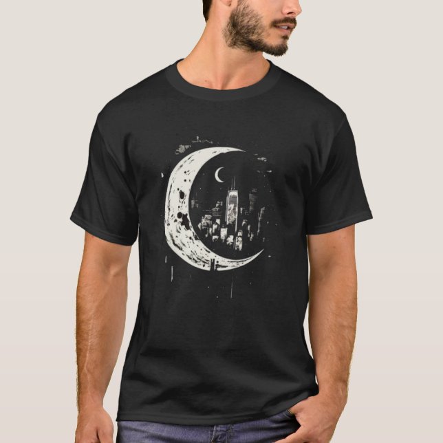 Camiseta Moon Skyline City Por Noche Crescent Moon Estética (Anverso)