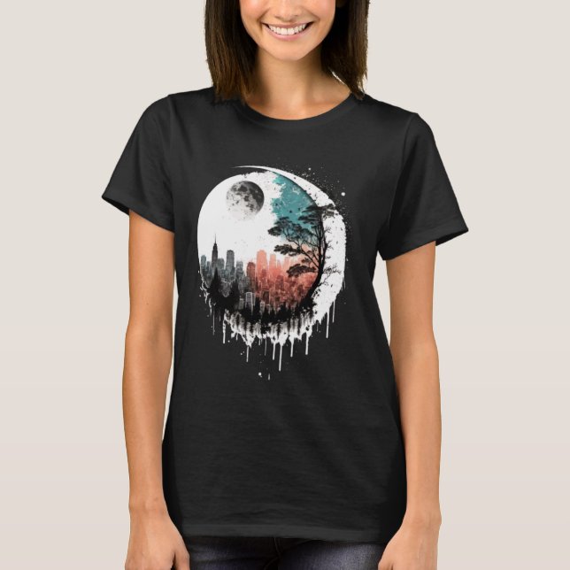Camiseta Moon Skyline City Por Noche Crescent Moon Estética (Anverso)