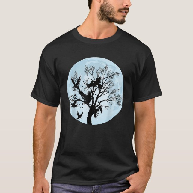 Camiseta Moonlight Night Black Crow Forest Animal Bird Rave (Anverso)