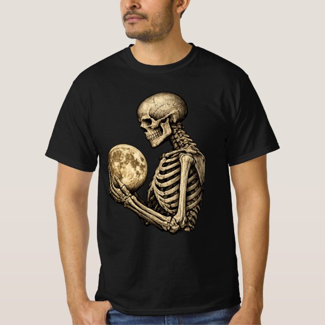 Camiseta Moonlight Skeleton Holding Full Moon Gothic  (Anverso)
