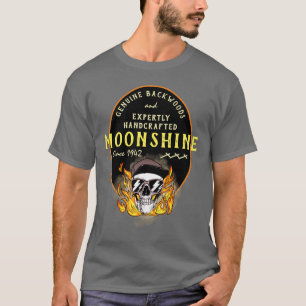Camiseta Moonshine Funny Auténtico Backwoods Fllaming Skull