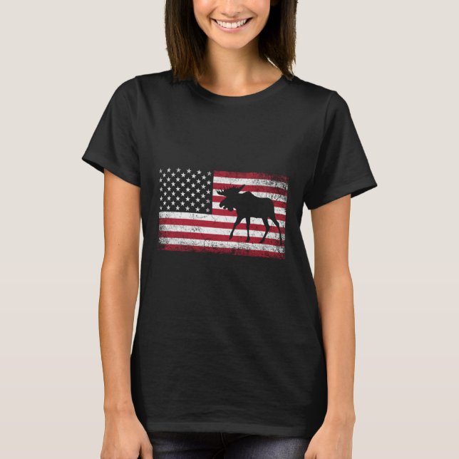 Camiseta Moose 4 De Julio Bandera Estadounidense Patriótica (Anverso)
