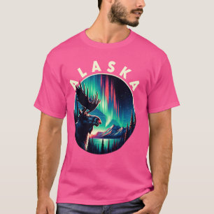 Camiseta Moose Alaska Luz del Norte Aurora Viendo Vacati