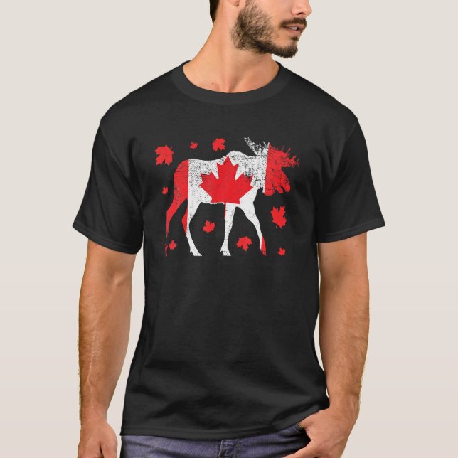 Camiseta Moose de amor lindo en hoja de arce Bandera canadi (Anverso)
