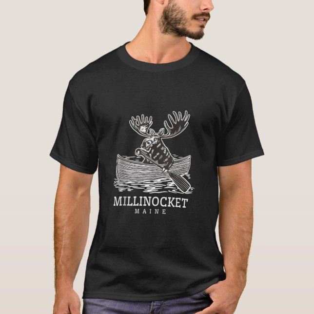 Camiseta Moose de remo lindo en Millinocket Maine Canoe ME (Anverso)