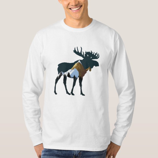 Camiseta Moose del bosque nocturno (Anverso)