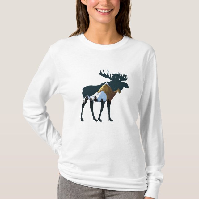 Camiseta Moose del bosque nocturno (Anverso)