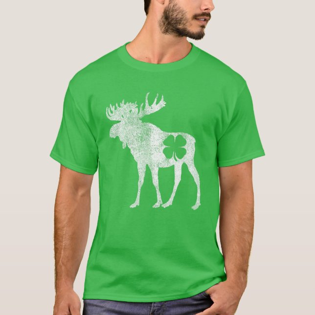 Camiseta Moose Gift St. Patrick's Day Shamrock Clover Irish (Anverso)