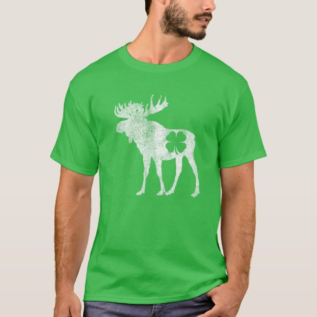Camiseta Moose Gift St. Patrick's Day Shamrock Clover Irish (Anverso)