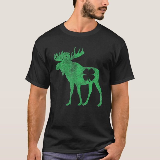 Camiseta Moose Gift St. Patrick's Day Shamrock Clover Irish (Anverso)