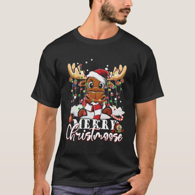 Camiseta Moose Merry Christmoose Tree Light Ugly (Anverso)