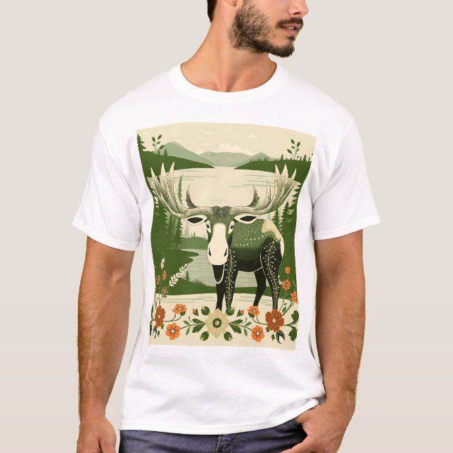 Camiseta Moose nórdico con patrones florales (Anverso)