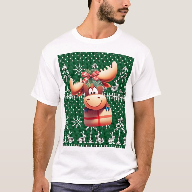 Camiseta Moose personalizado sobre el patrón de punto verde (Anverso)