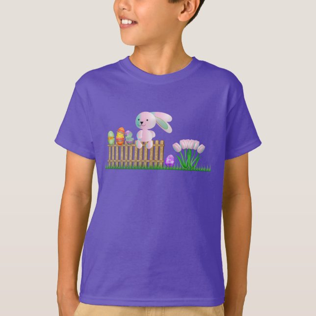Camiseta Morada Niños Conejo Huevos Fiesta (Anverso)
