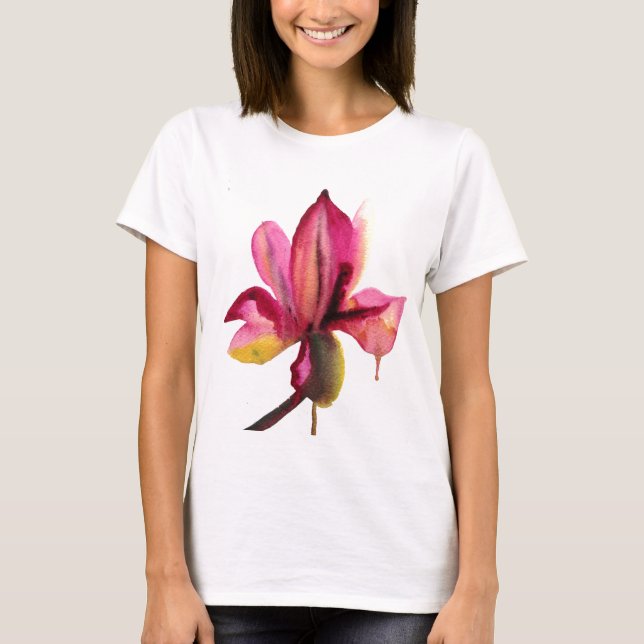 Camiseta Morada Orquídea acuarela tropical (Anverso)