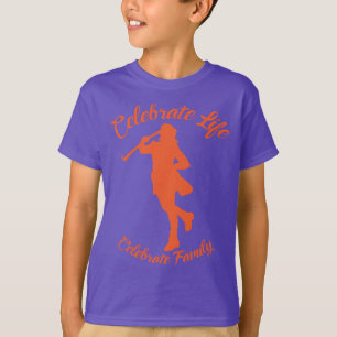 Camiseta morada para niños con silueta naranja