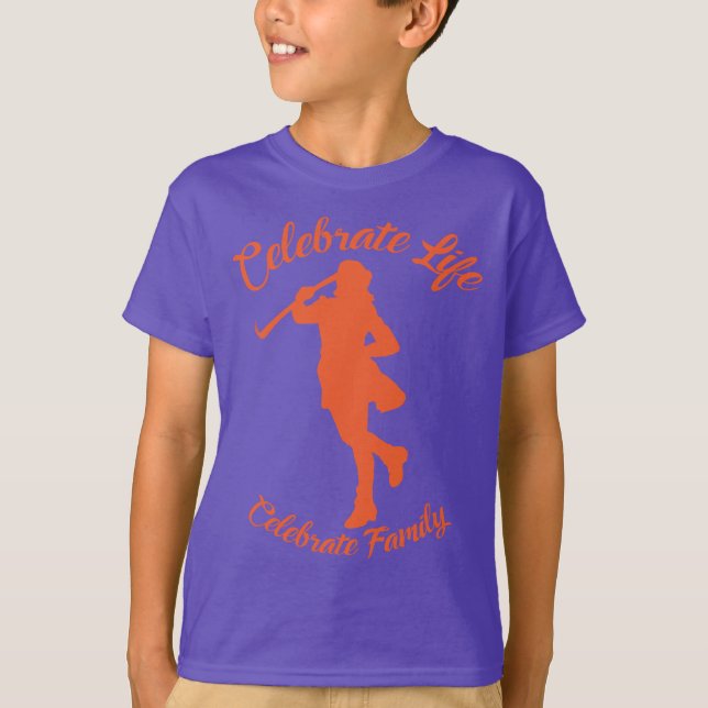 Camiseta morada para niños con silueta Naranja (Anverso)