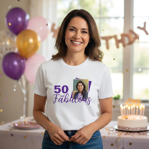 Camiseta Morado 50 y fabulosa foto de cumpleaños 50