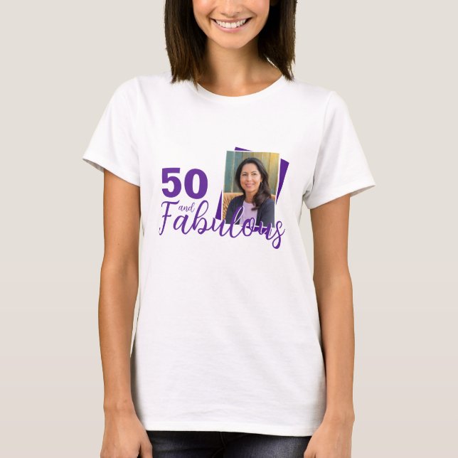 Camiseta Morado 50 y fabulosa foto de cumpleaños 50 (Anverso)
