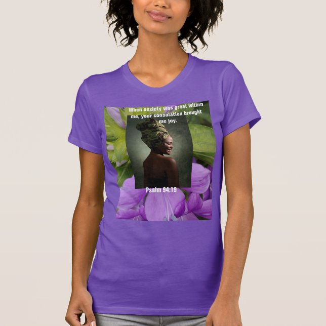 Camiseta morado, camisa, mujer, oración, inspiración, (Anverso)