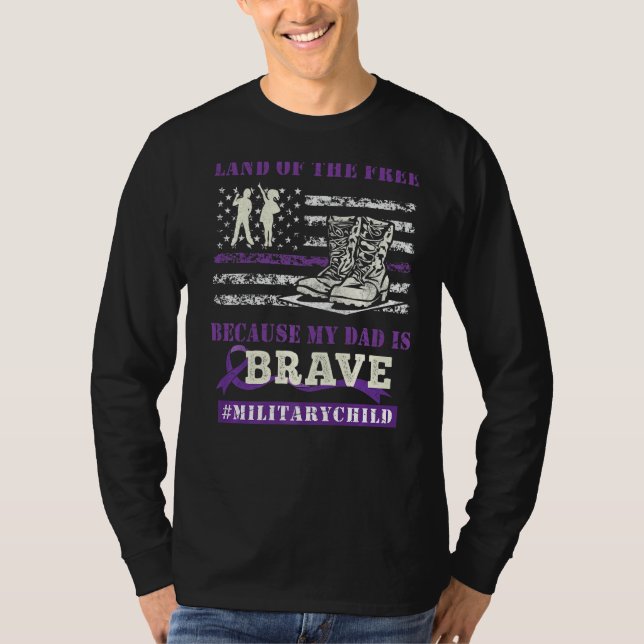 Camiseta Morado De Niños Militares Tierra De Mi Papi Libre (Anverso)