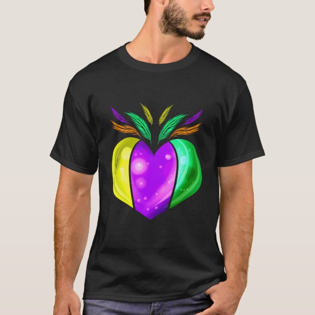 Camiseta Morado Dorado Amarillo Y Corazón Verde Para Mardi  (Anverso)