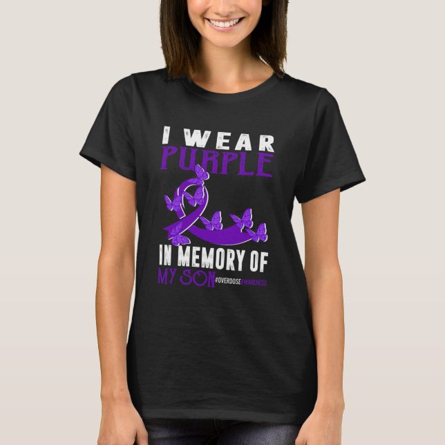 Camiseta Morado En Memoria De Mi Hijo Sobredosis Conciencia (Anverso)