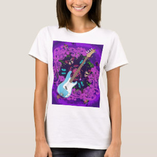 Camiseta Morado Floral Bass Guitarra Nuevo Balance de Entre