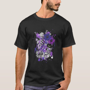 Camiseta Morado Floral Black Sugar Skull Día De Los Muertos