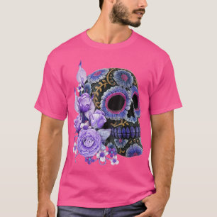 Camiseta Morado Floral Black Sugar Skull Día de los Muertos