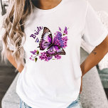 Camiseta Morado Mariposa Temática Bridal Shower Mateo<br><div class="desc">¡Prepárate para extender tus alas y volar con nuestros camisetas fiestas de la ducha de mariposa! Nuestro hermoso diseño cuenta con una mariposa morada en un jardín de flores, lo que lo convierte en la camisa perfecta para usar en la próxima celebración de la ducha de novia. El hermoso diseño...</div>