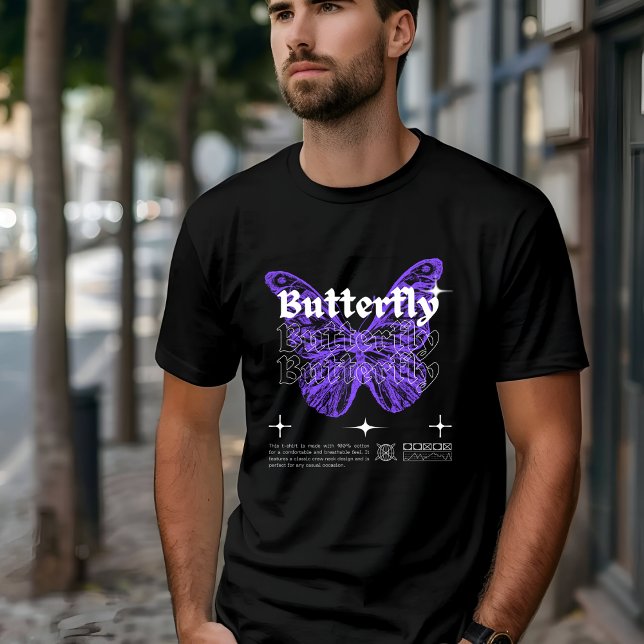 Camiseta Morado negro y mariposa blanca moderna ilustrada (Subido por el creador)