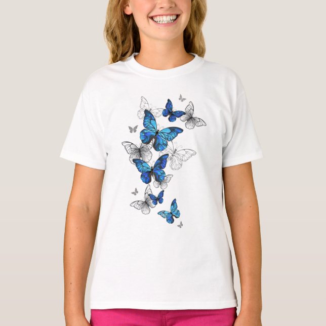 Camiseta Morfo de las mariposas voladoras azules (Anverso)